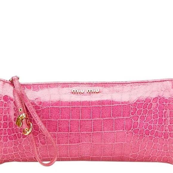 Miu Miu Vibrant Pink Embossed Wristlet